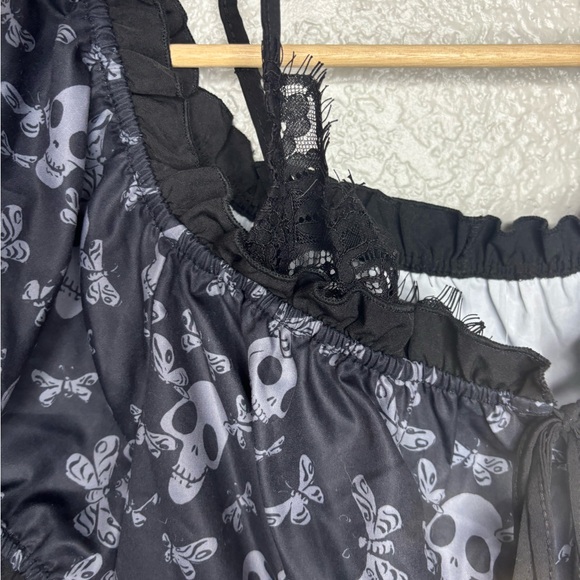 Romwe Corpse Bride Skull Print Cold Shoulder Knot Front Dress NWT - Picture 6 of 9